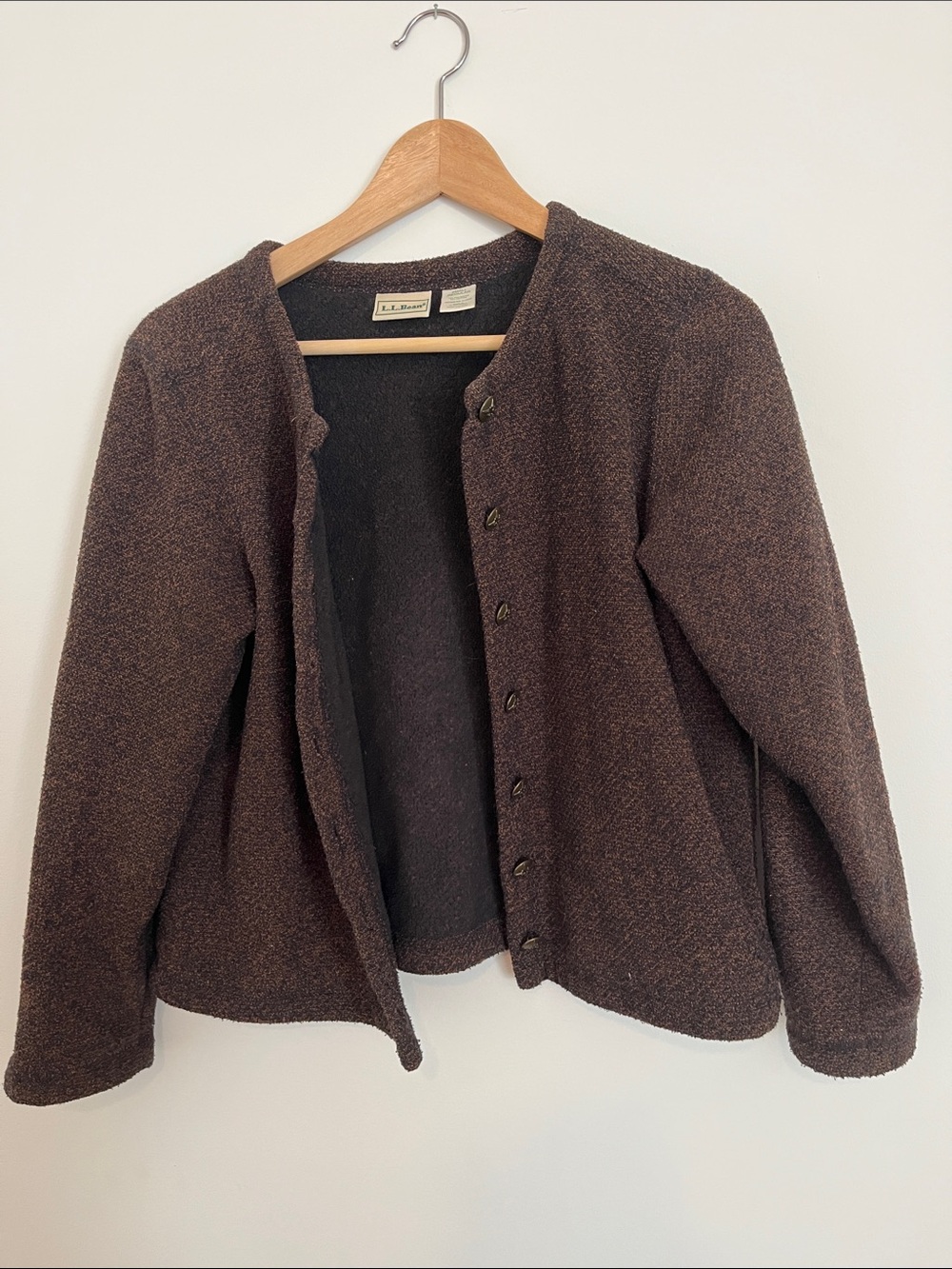 L.L. Bean Dark Brown Button-Front Textured Cardigan - vintage